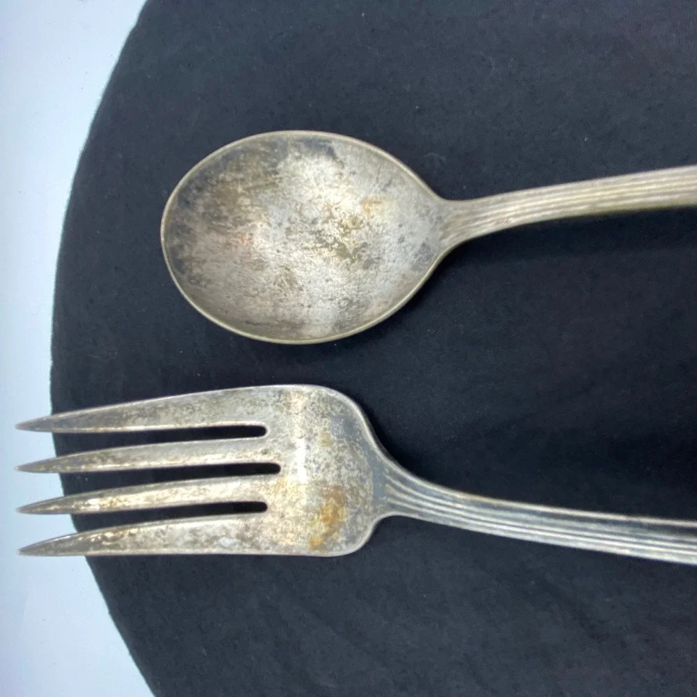 1938 William Rogers Serving Silver Plated Meat Fork Spoon Patina Wheat Grass